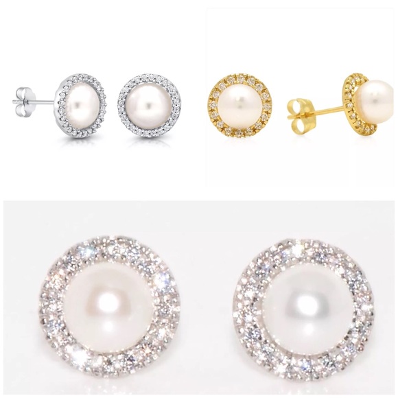 ONELEFT⭐️.50Ct Freshwater Pearl Halo 14K Gold Stud - Picture 2 of 3